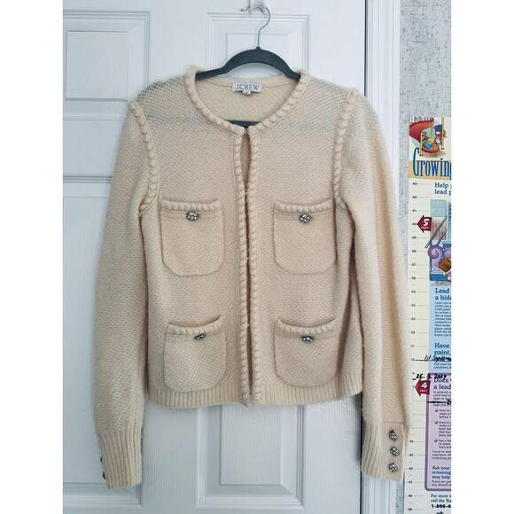 J.Crew Merino Wool Alpaca Cream White Cardigan Sparkling Buttons XS Oversized - Picture 1 of 9